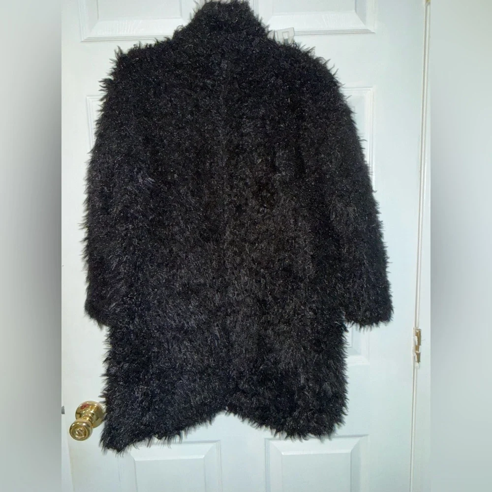 Art Class Girl's Fuzzy Sherpa Coat, Black, size Med